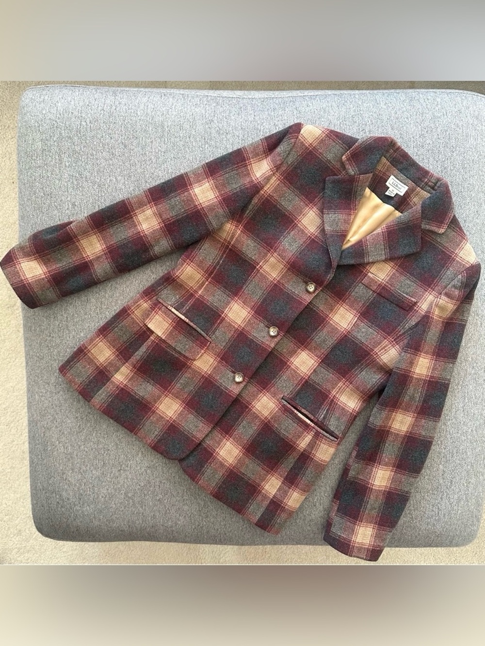 L.L. Bean Vintage Plaid Wool + Cashmere Blazer Jacket Size 8R